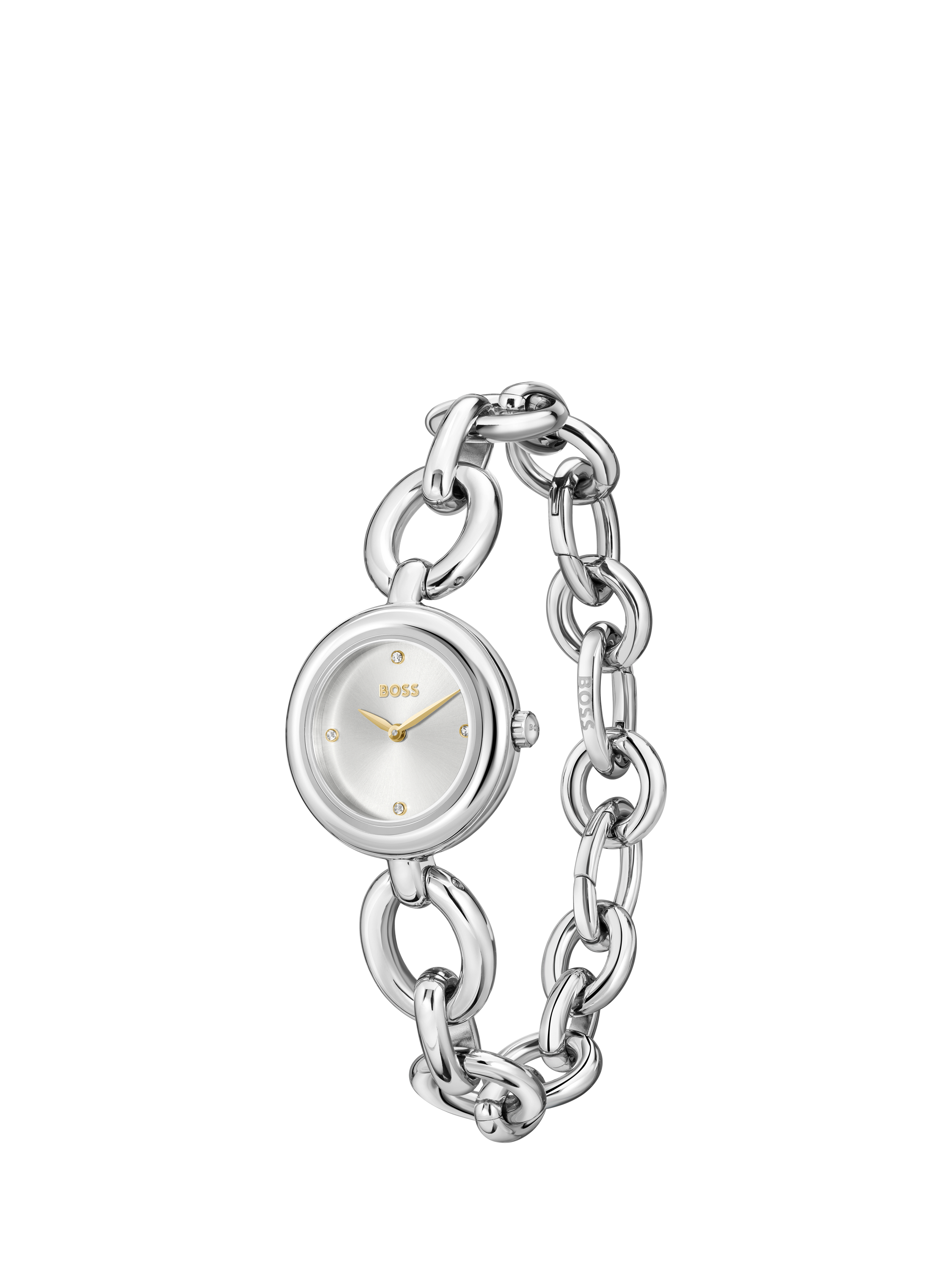 Product image 4 of 6, which shows BOSS 1502791 Women's Live Crystal Circle Link Bracelet Strap Watch, Silver