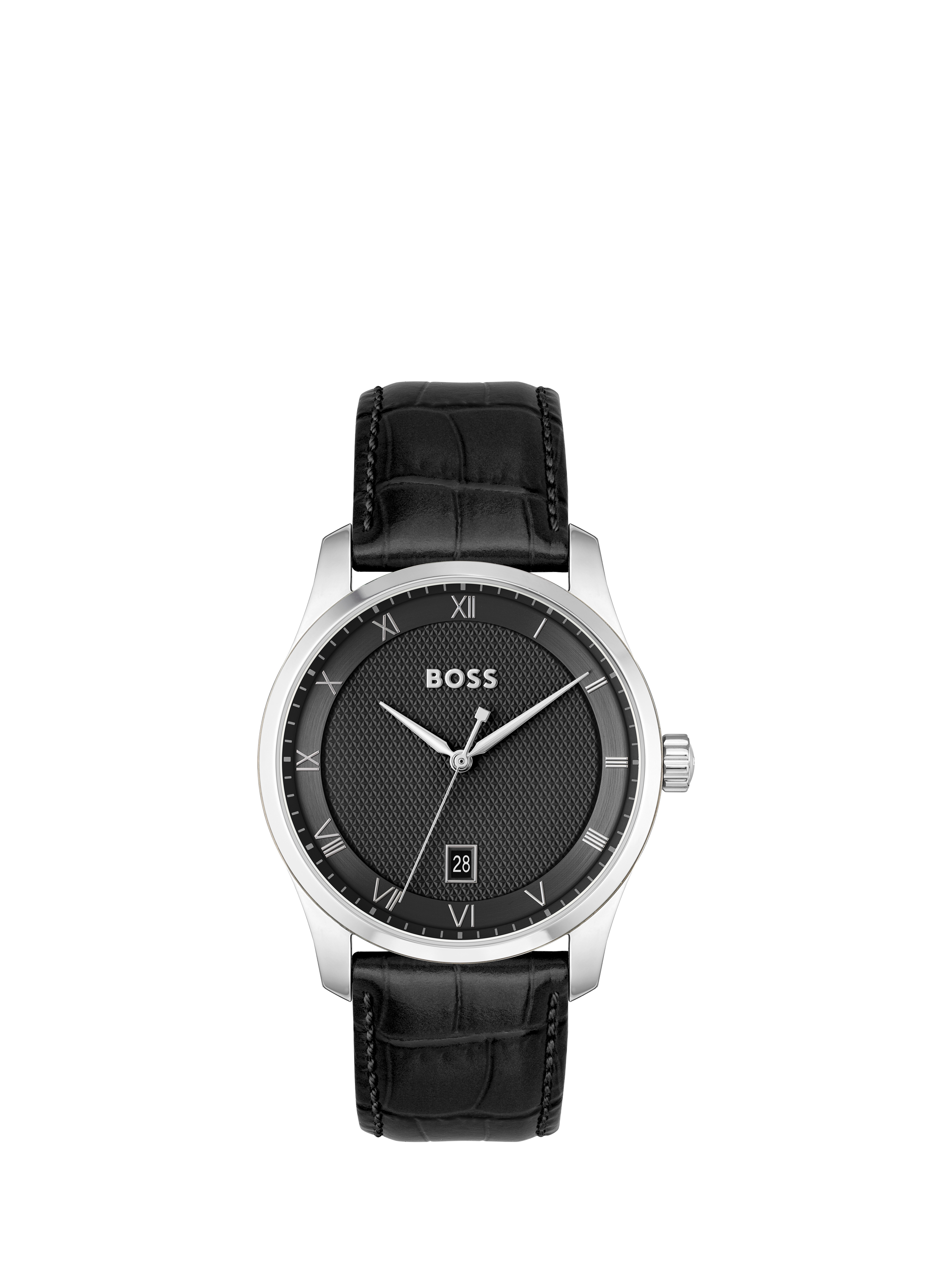 Product image 1 of 5, which shows BOSS 1514122 Men's Principle Date Leather Strap Watch, Black