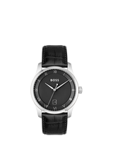 Emporio Armani AR11193 Men's Date Leather Strap Watch, Silver/Black