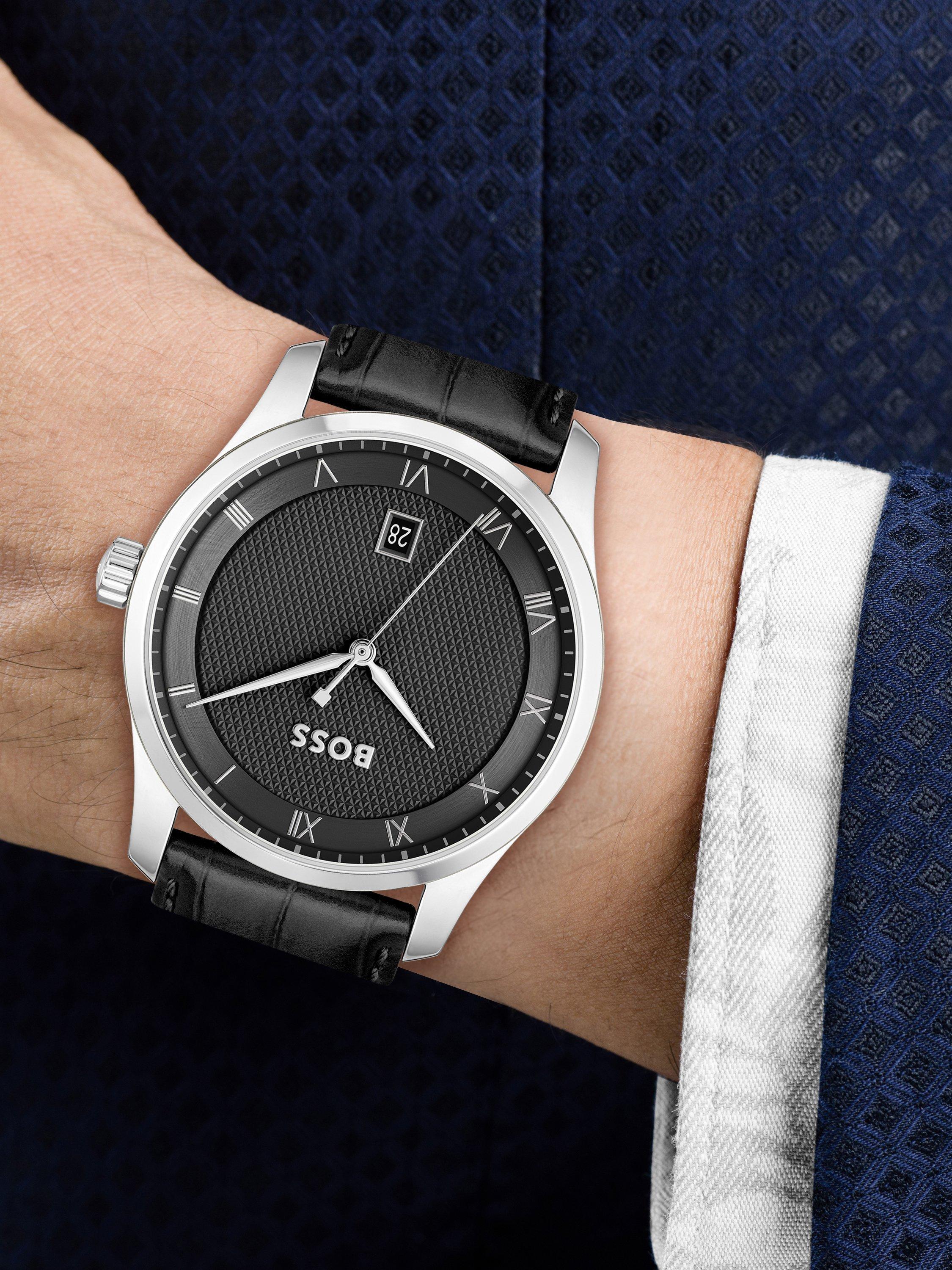 Product image 4 of 5, which shows BOSS 1514122 Men's Principle Date Leather Strap Watch, Black