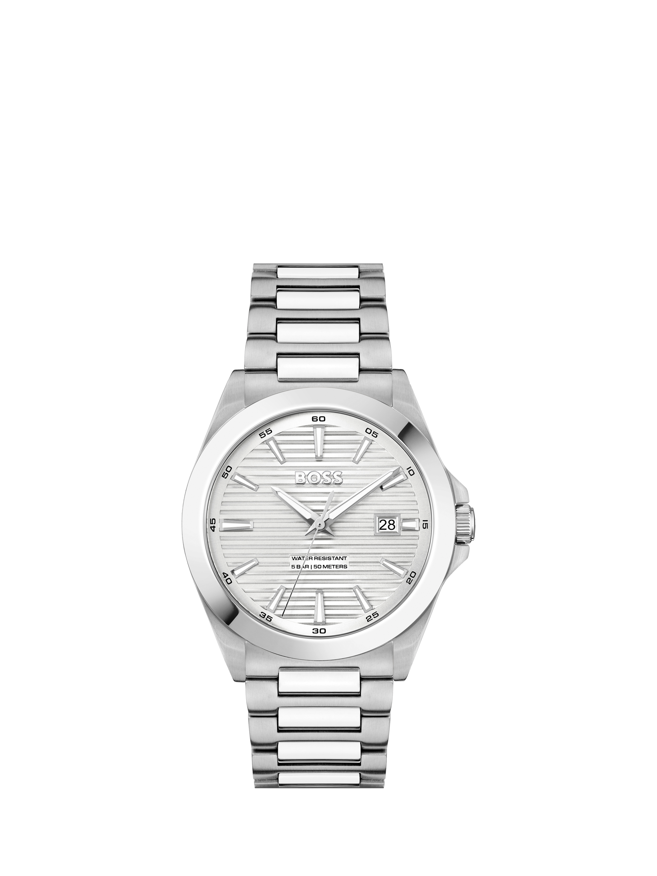 Product image 1 of 7, which shows BOSS 1514176 Men's Strike Date Bracelet Strap Watch, Silver