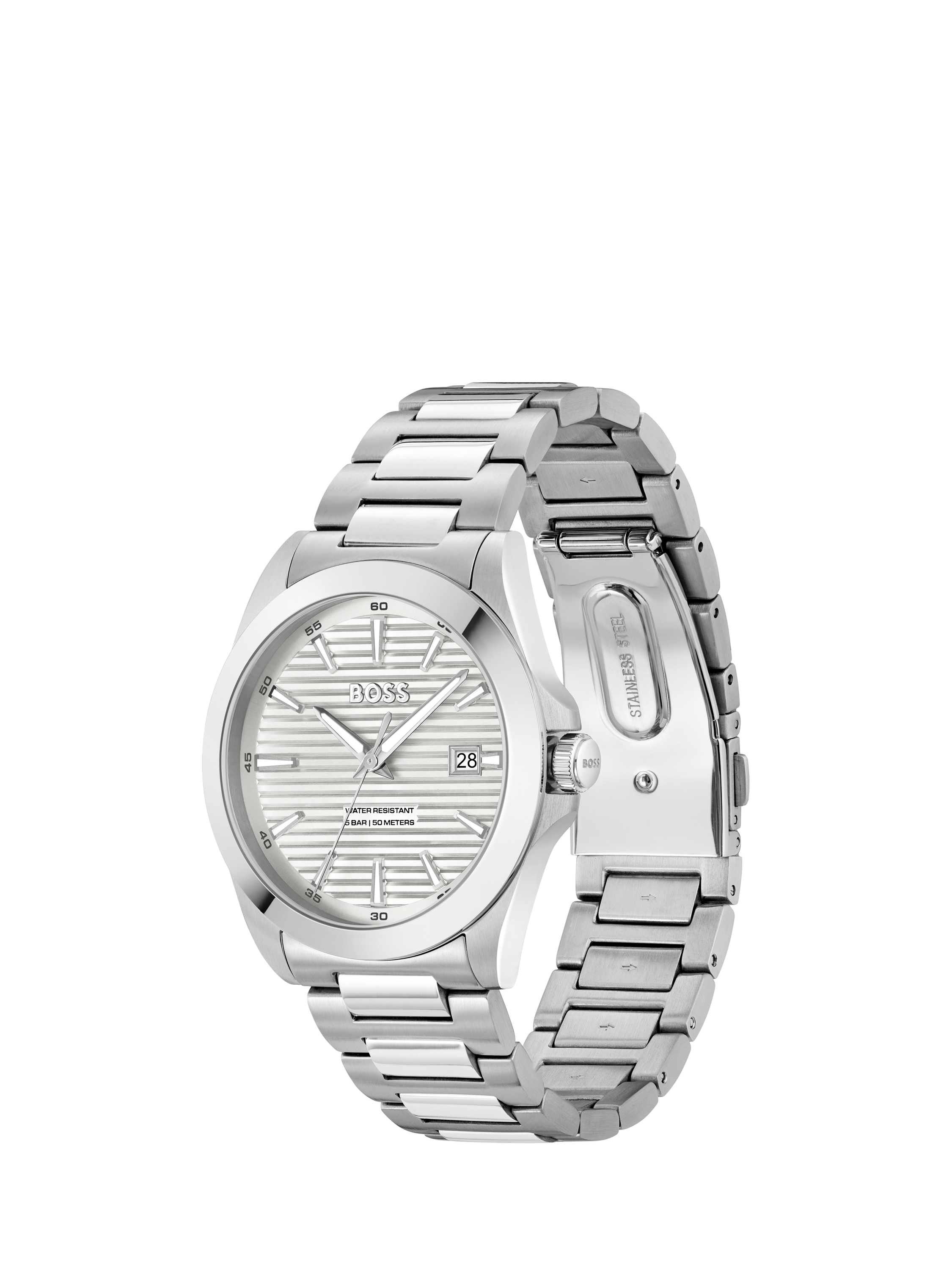 Product image 4 of 7, which shows BOSS 1514176 Men's Strike Date Bracelet Strap Watch, Silver