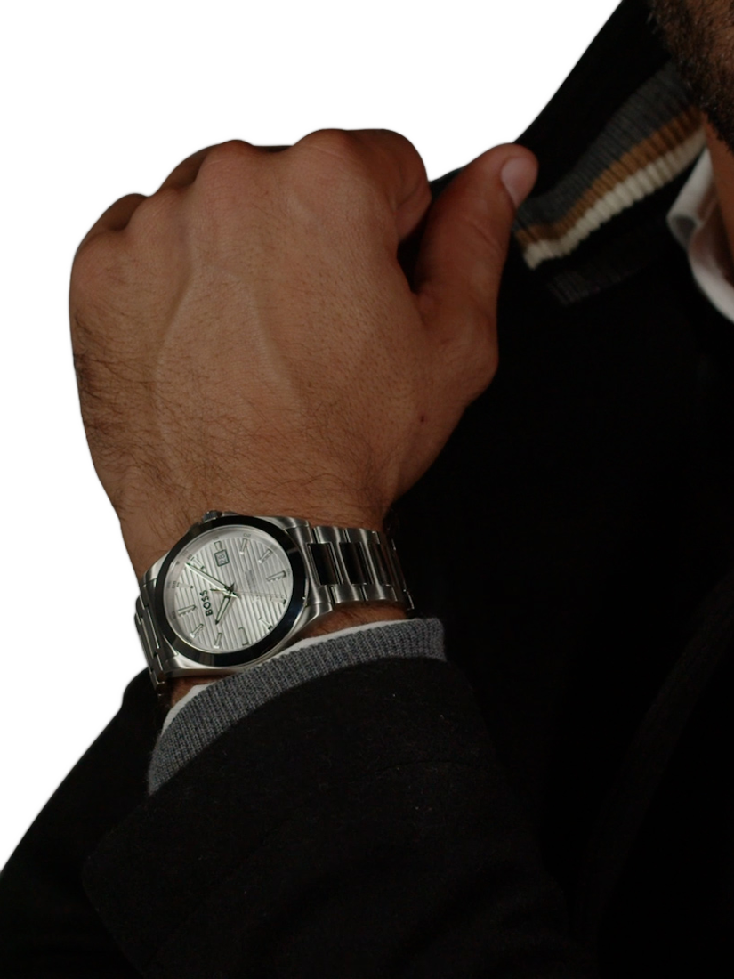 Product image 5 of 7, which shows BOSS 1514176 Men's Strike Date Bracelet Strap Watch, Silver