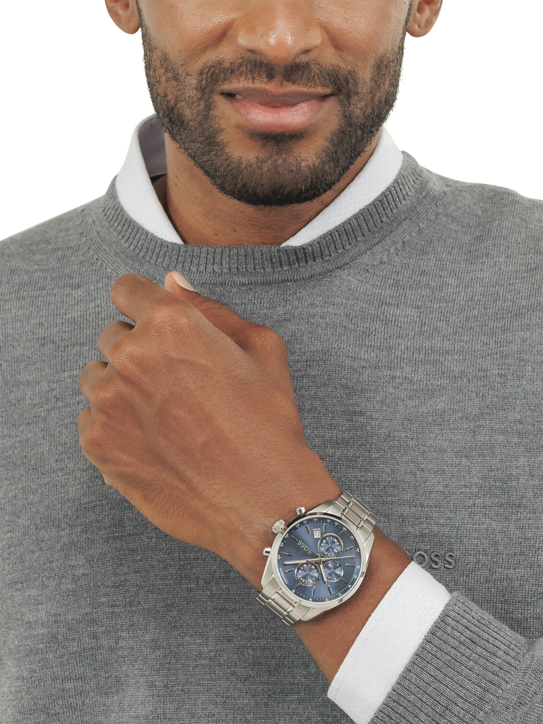Product image 5 of 7, which shows BOSS 1514226 Men's Grand Prix 44 Chronograph Bracelet Strap Watch, Blue