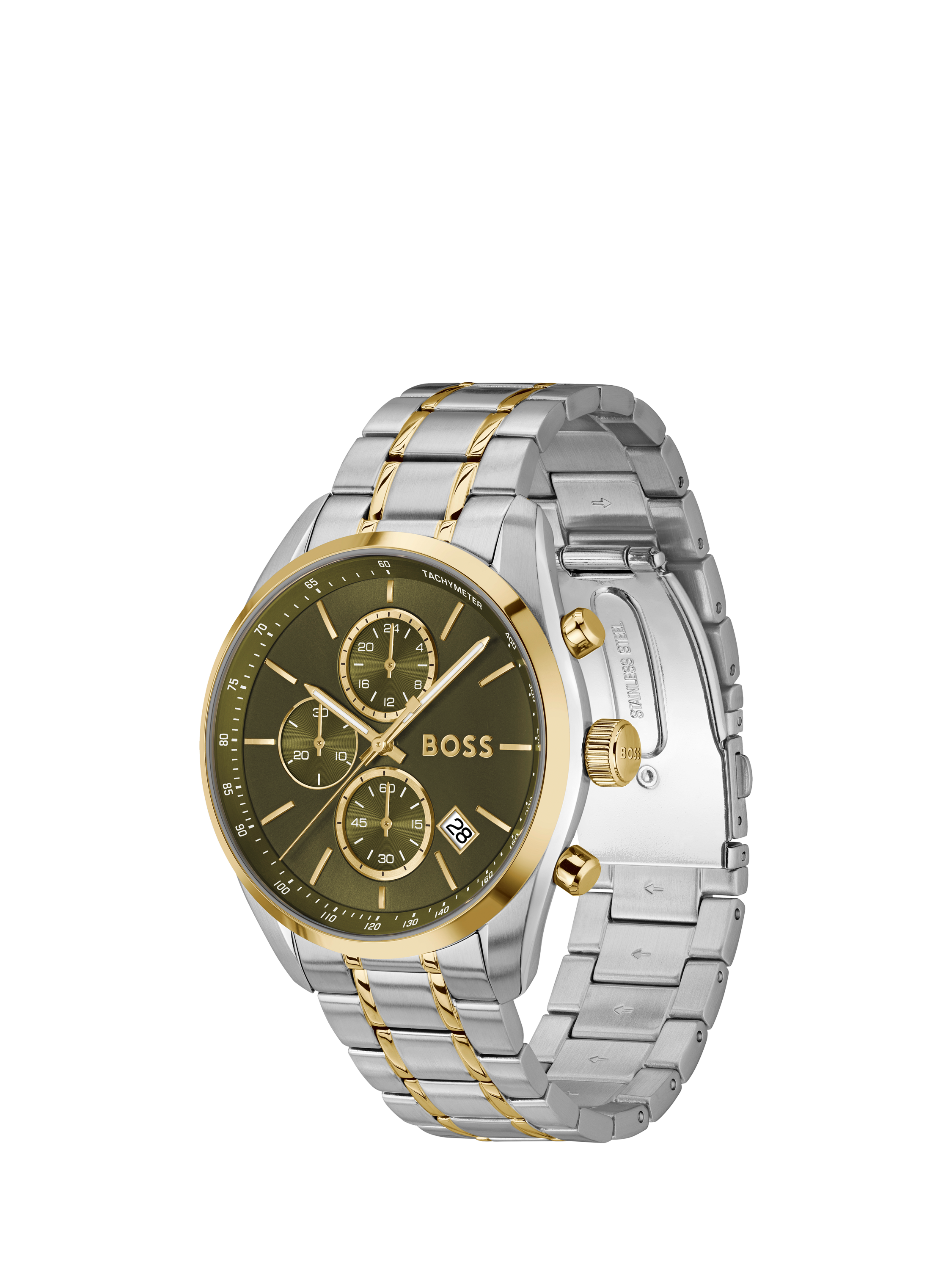 Product image 4 of 7, which shows BOSS 1514227 Men's Grand Prix 44 Chronograph Bracelet Strap Watch, Green