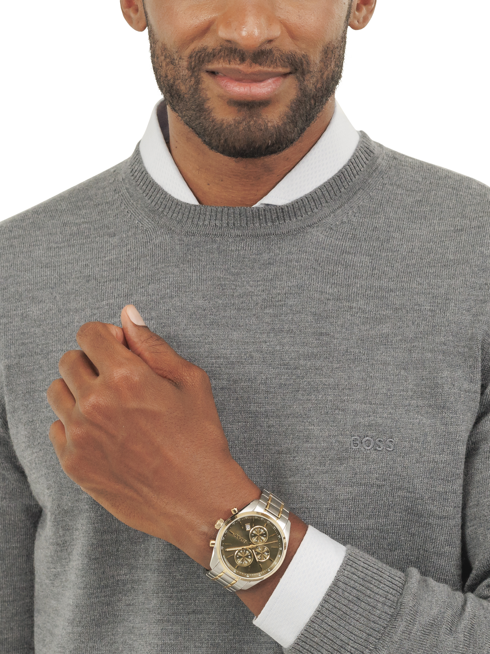 Product image 5 of 7, which shows BOSS 1514227 Men's Grand Prix 44 Chronograph Bracelet Strap Watch, Green