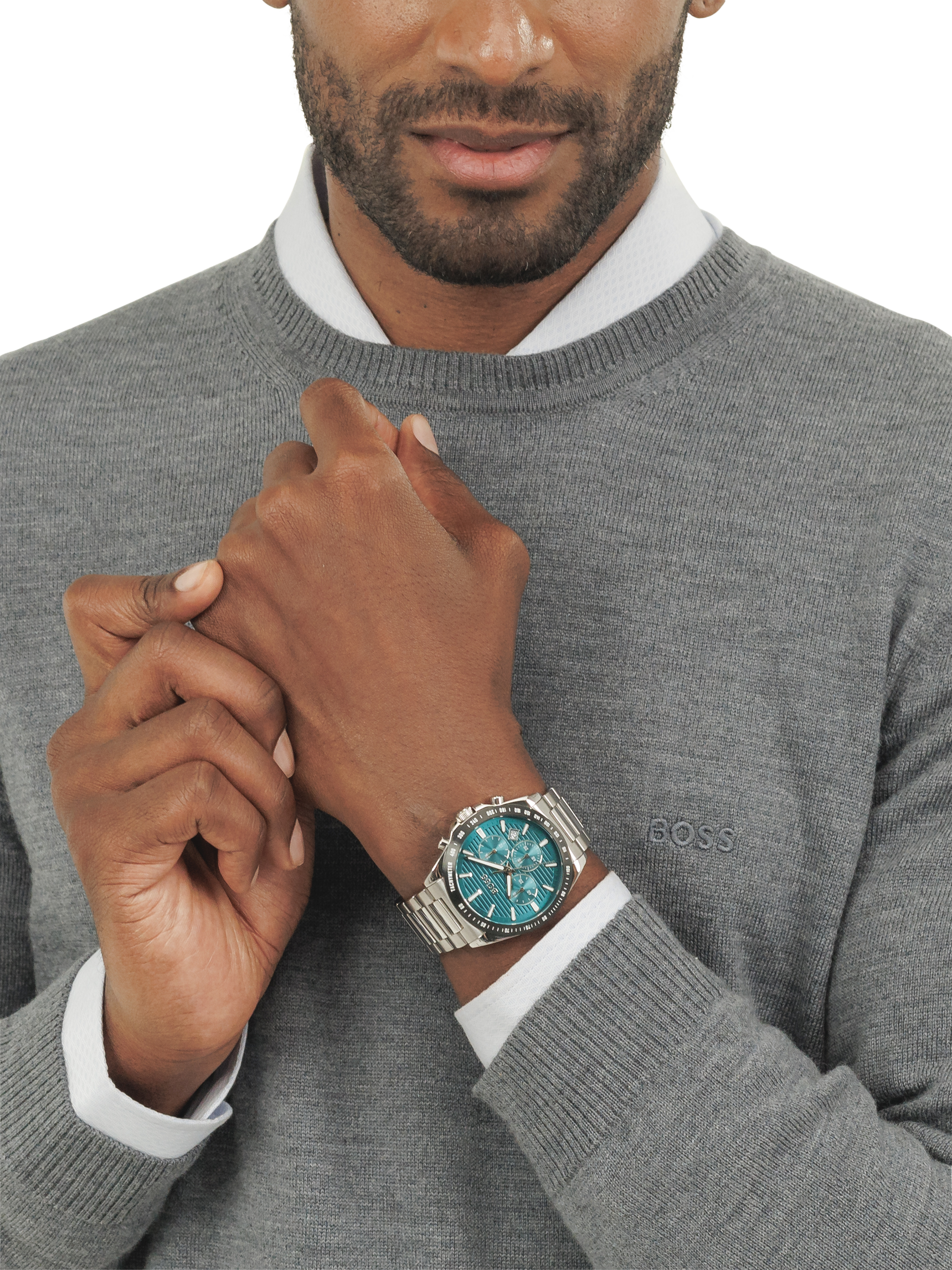 Product image 6 of 7, which shows BOSS 1514241 Men's Strike Chronograph Date Bracelet Strap Watch, Teal