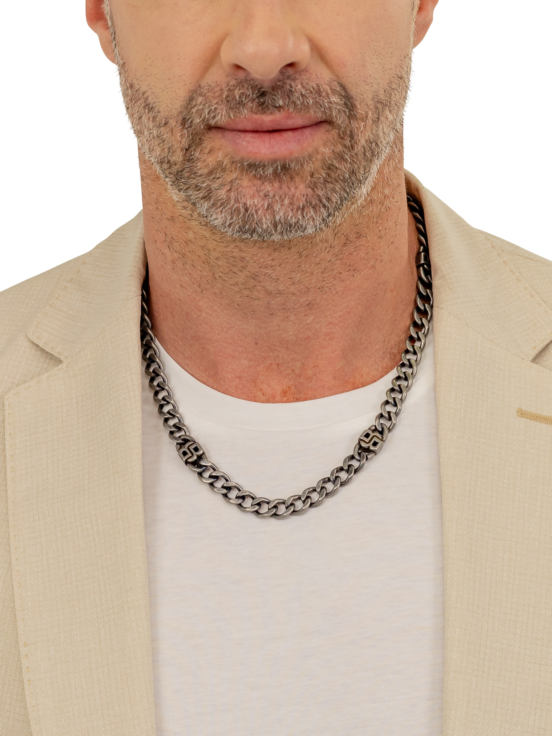 Product image 4 of 5, which shows BOSS Men's Double B Absolute Curb Chain Necklace, Grey