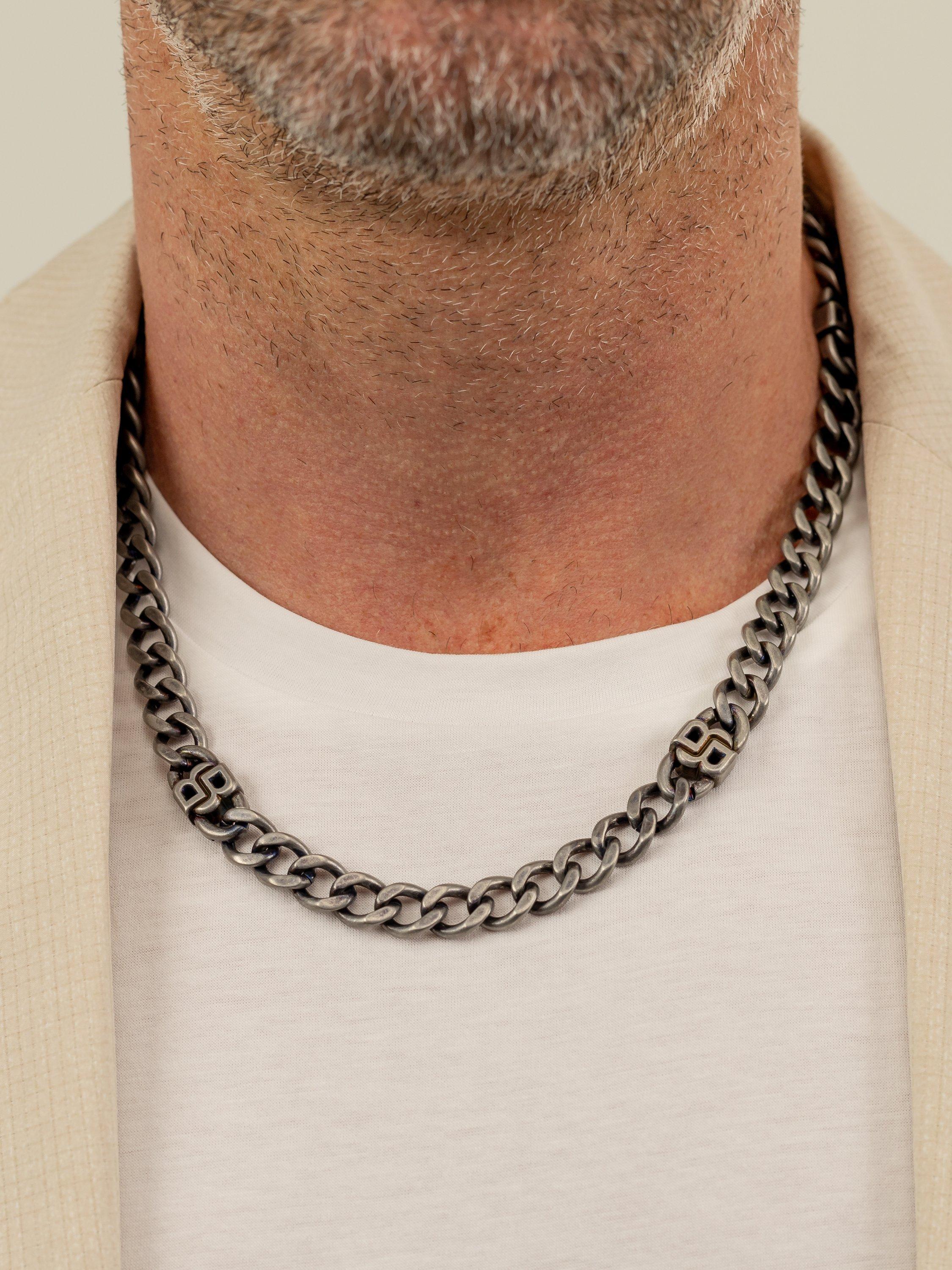 Product image 5 of 5, which shows BOSS Men's Double B Absolute Curb Chain Necklace, Grey