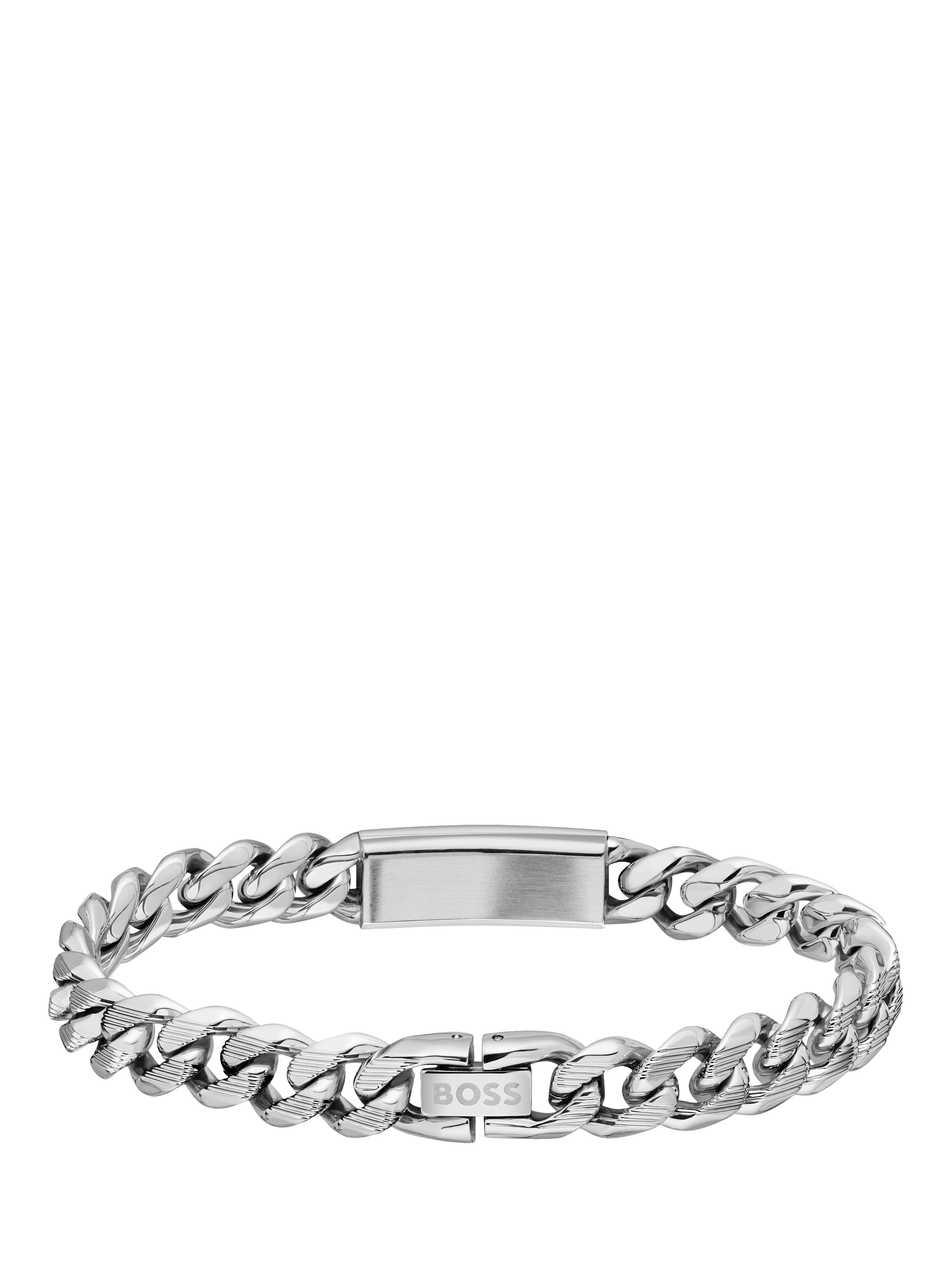 Product image 2 of 5, which shows BOSS Men's Kassy Emblem Logo Enamel Curb Chain Bracelet, Silver/Black