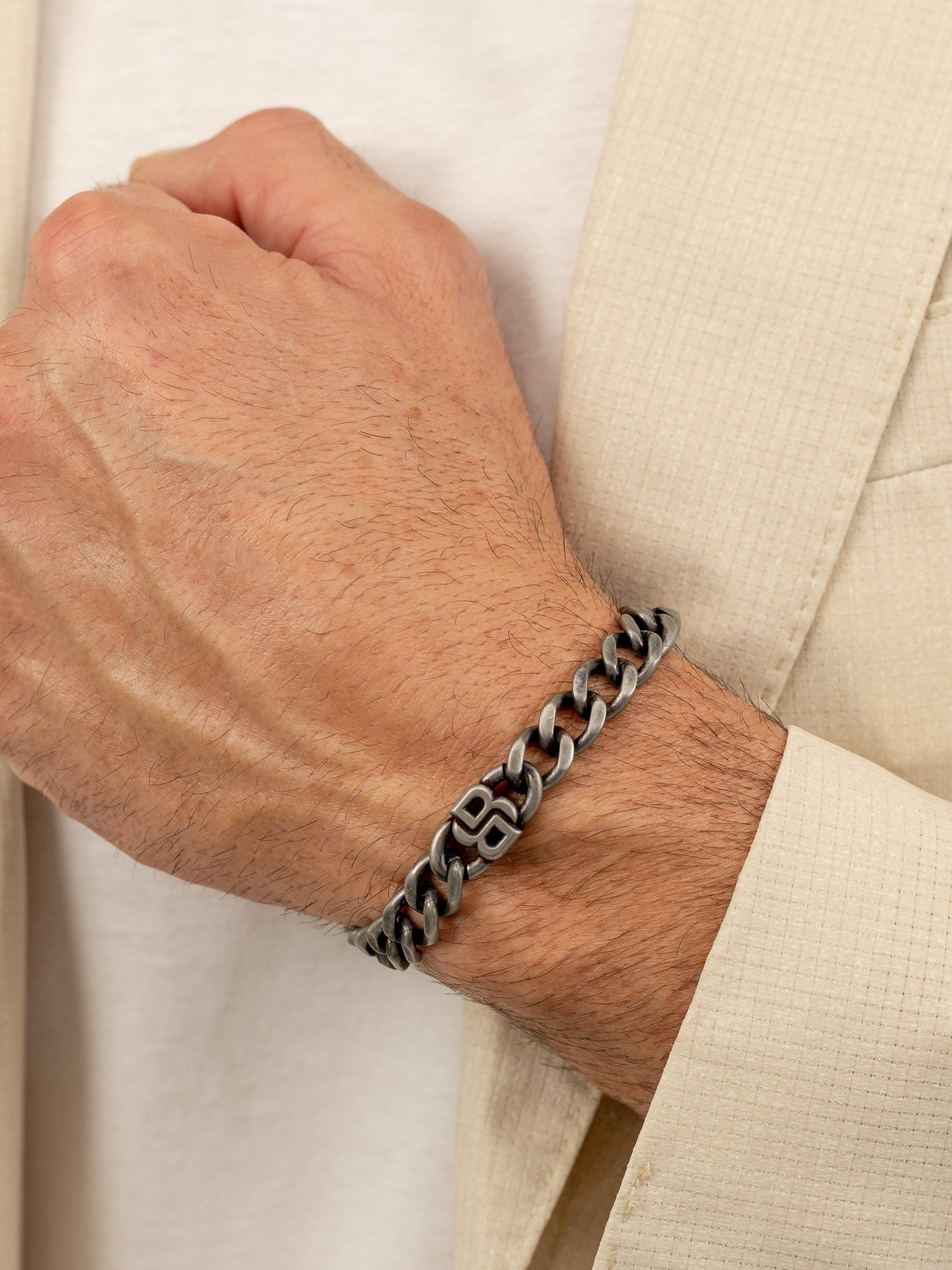 Product image 4 of 5, which shows BOSS Men's Double B Absolute Curb Chain Bracelet, Grey