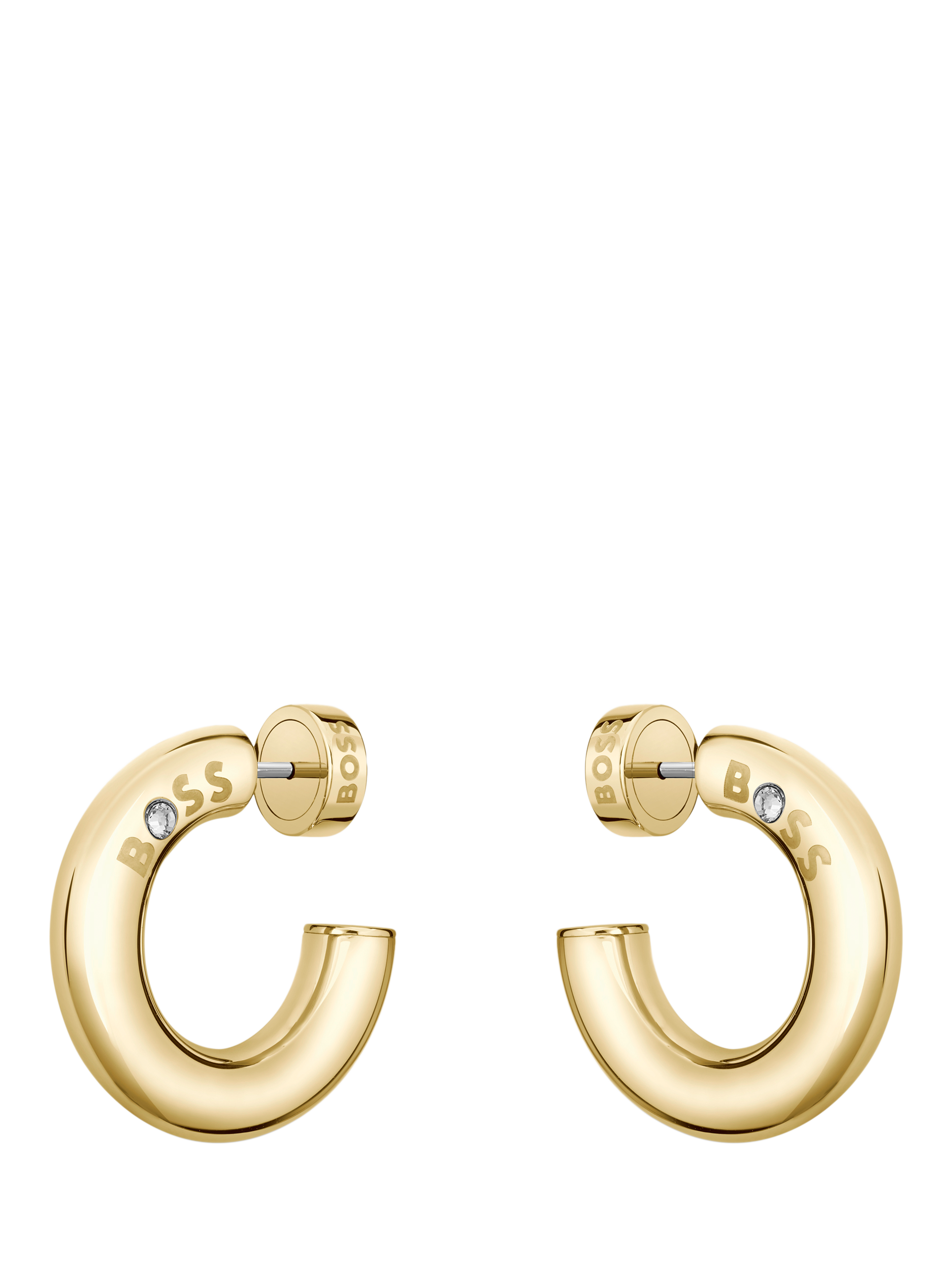 Product image 1 of 5, which shows BOSS Live Crystal Hoop Earrings, Gold