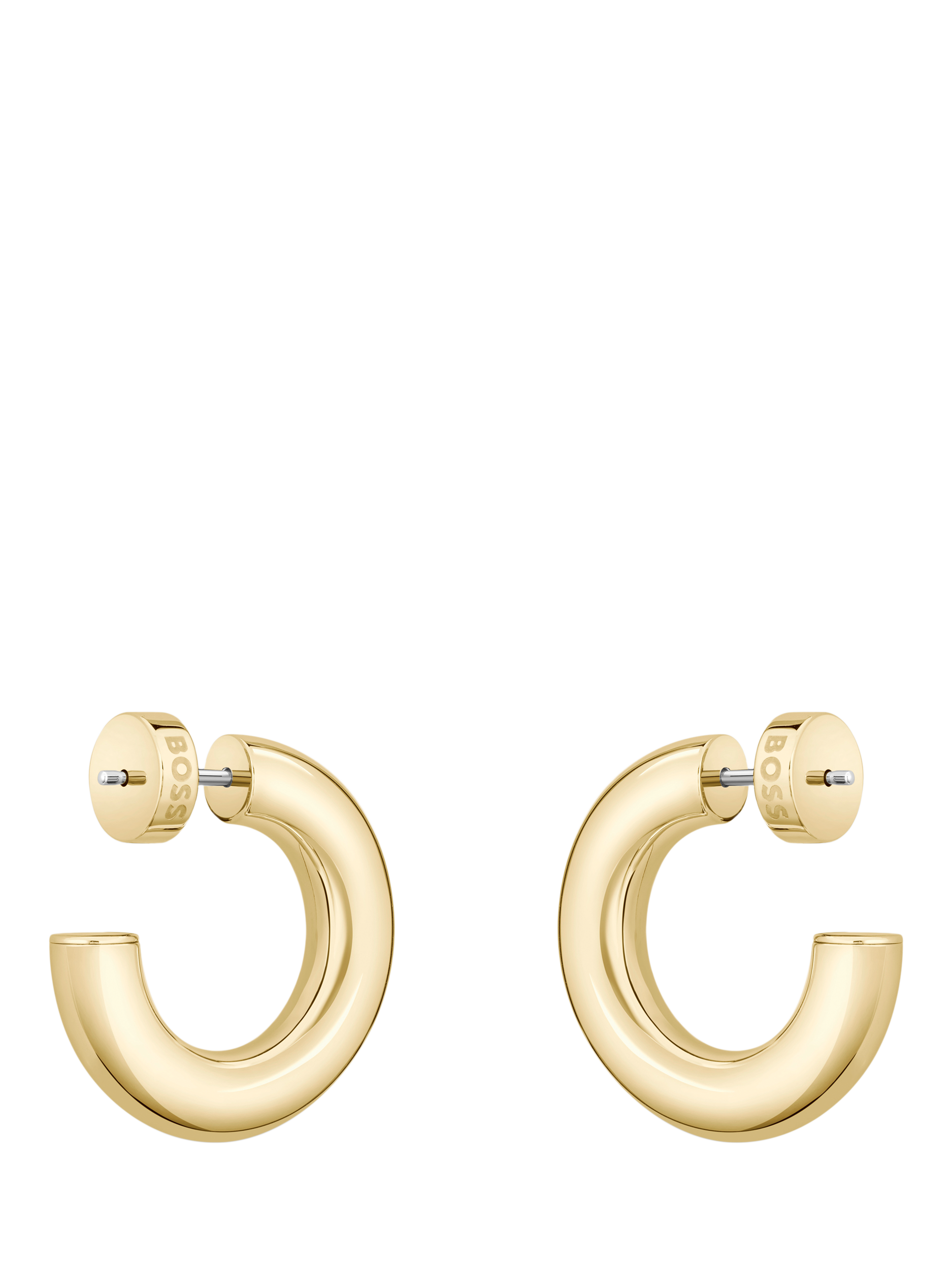 Product image 2 of 5, which shows BOSS Live Crystal Hoop Earrings, Gold