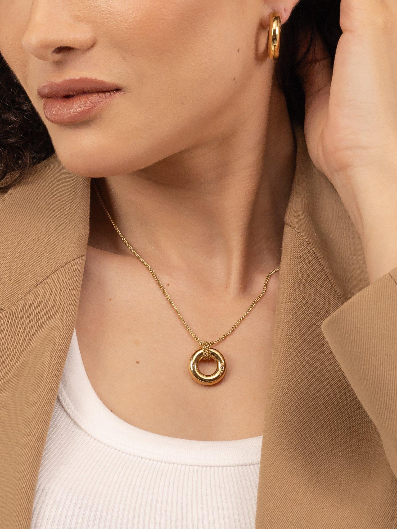 Product image 3 of 5, which shows BOSS Live Crystal Hoop Earrings, Gold