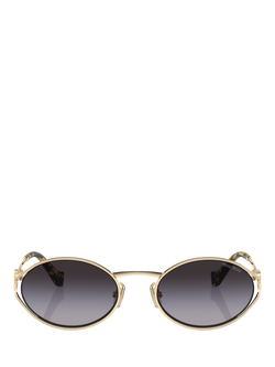 Miu Miu MU 52YS Women's Oval Sunglasses, Pale Gold/Grey Gradient - view 2, Pale Gold/Grey Gradient