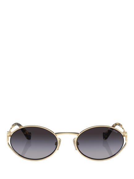 Miu Miu MU 52YS Women's Oval Sunglasses, Pale Gold/Grey Gradient - view 2, Pale Gold/Grey Gradient