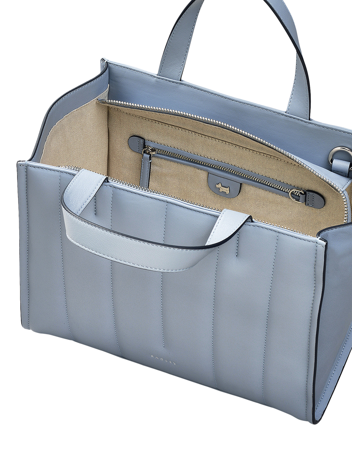 Product image 3 of 6, which shows Radley Oak Street Leather Quilted Medium Zip Top Grab Bag, Smoke Blue
