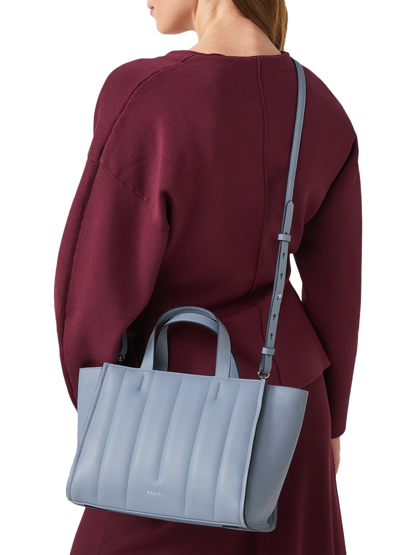 Product image 5 of 6, which shows Radley Oak Street Leather Quilted Medium Zip Top Grab Bag, Smoke Blue