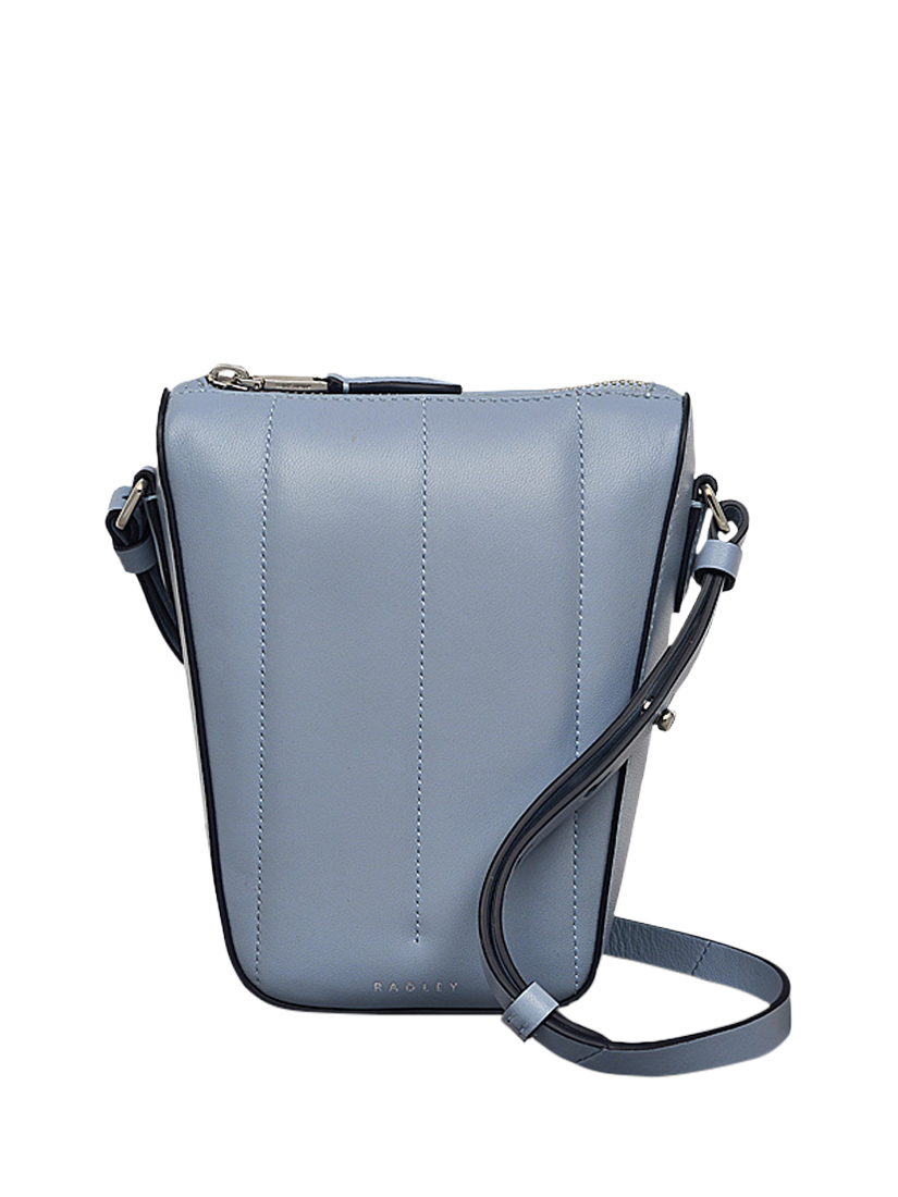Product image 1 of 5, which shows Radley Oak Street Leather Quilted Medium Phone Cross Body Bag, Smoke Blue