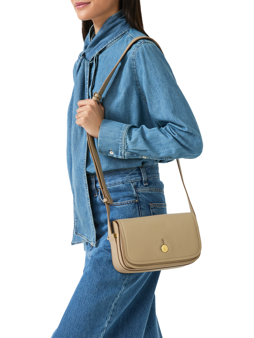 Product image 5 of 5, which shows Radley Bathurst Mews Leather Medium Flapover Crossbody Bag, Stone