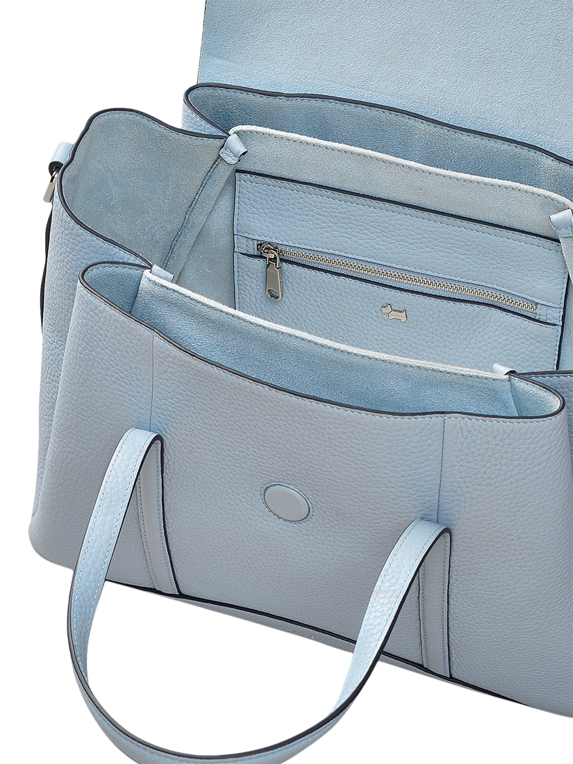 Product image 3 of 8, which shows Radley The Chancery Leather Medium Flap Over Grab Bag, Smoke Blue