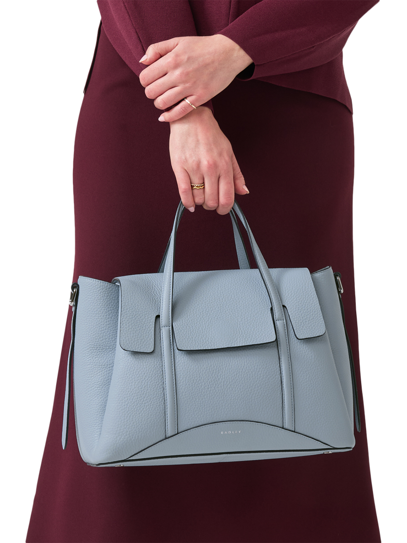 Product image 5 of 8, which shows Radley The Chancery Leather Medium Flap Over Grab Bag, Smoke Blue
