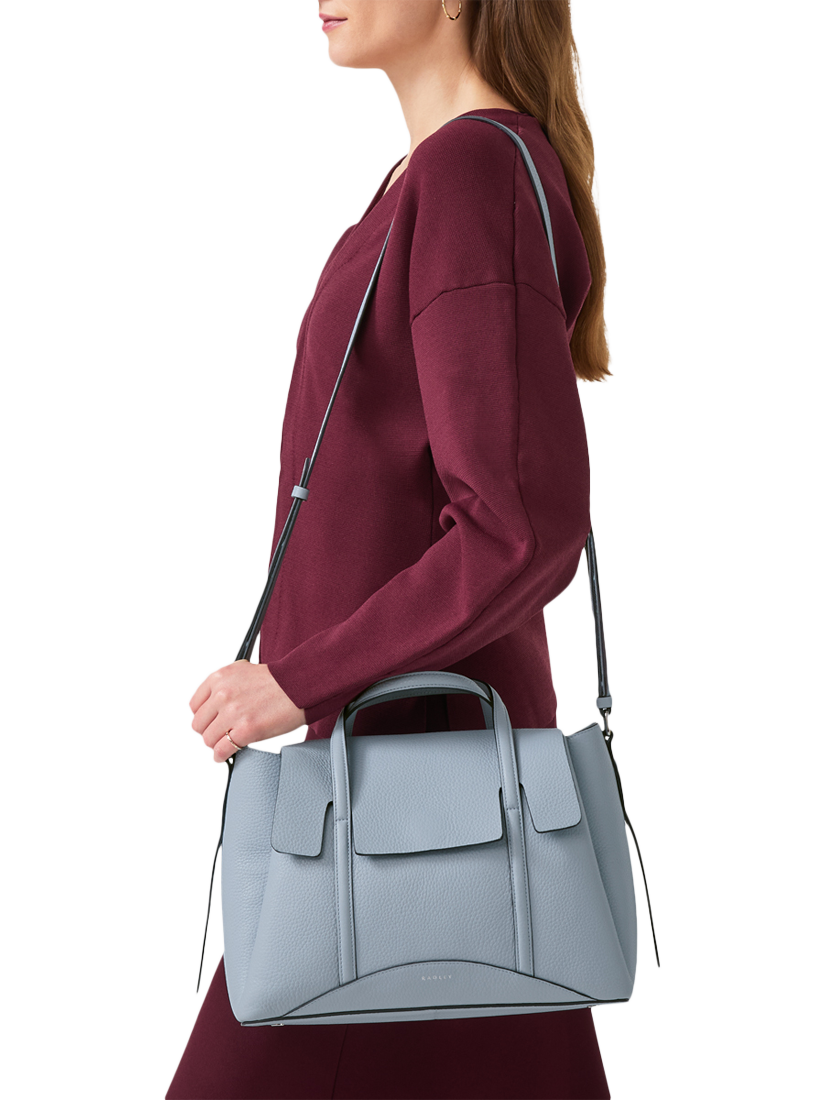 Product image 6 of 8, which shows Radley The Chancery Leather Medium Flap Over Grab Bag, Smoke Blue
