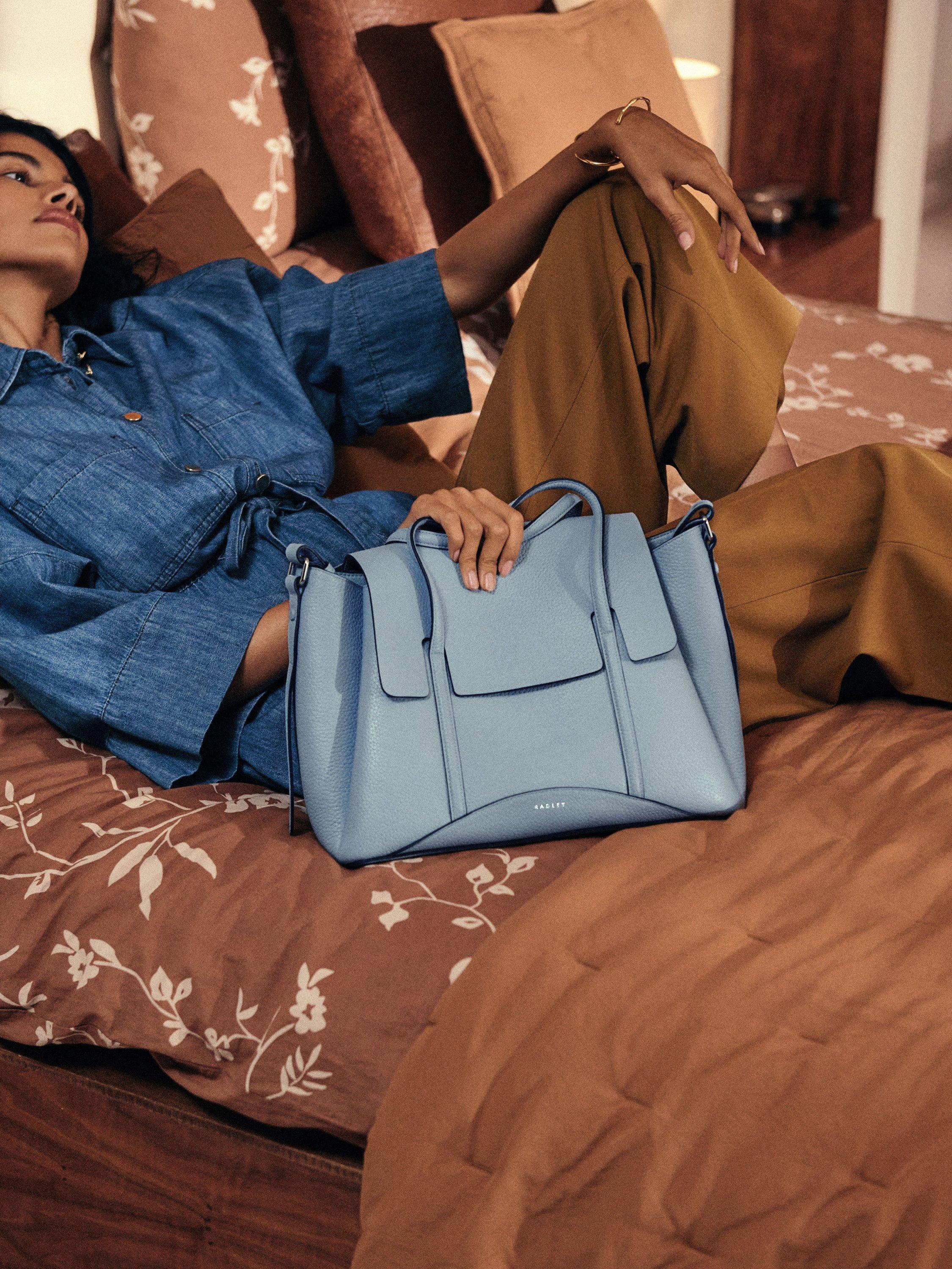 Product image 8 of 8, which shows Radley The Chancery Leather Medium Flap Over Grab Bag, Smoke Blue