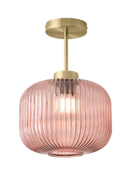 MADE Briz Semi-Flush Textured Glass Pendant Ceiling Light, Pink