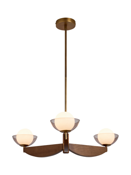 MADE Layla 3 Arm Wood Ceiling Light with Adjustable Glass Orbs, Multi