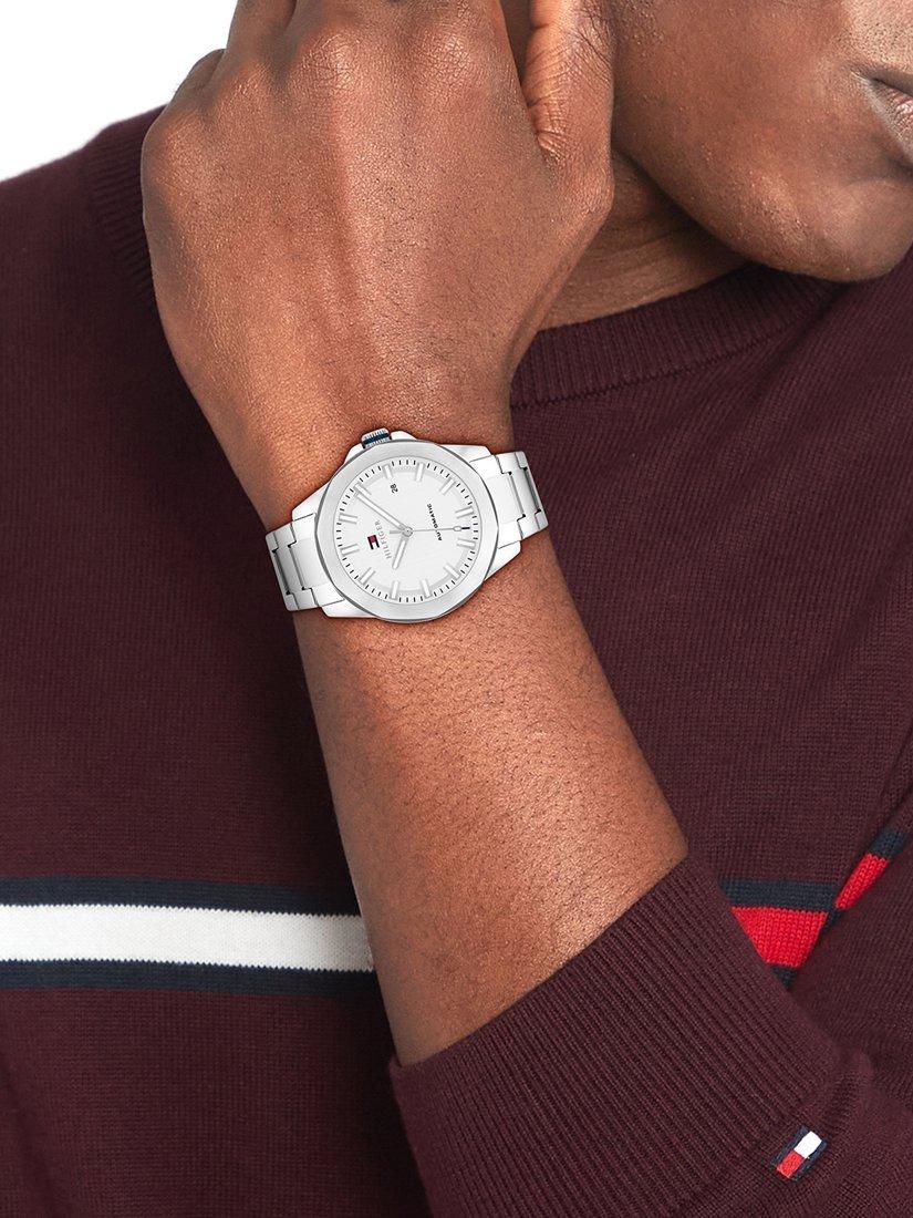 Product image 4 of 5, which shows Tommy Hilfiger 1710695 Men's Automatic Sea Gull Date Bracelet Strap Watch, Silver
