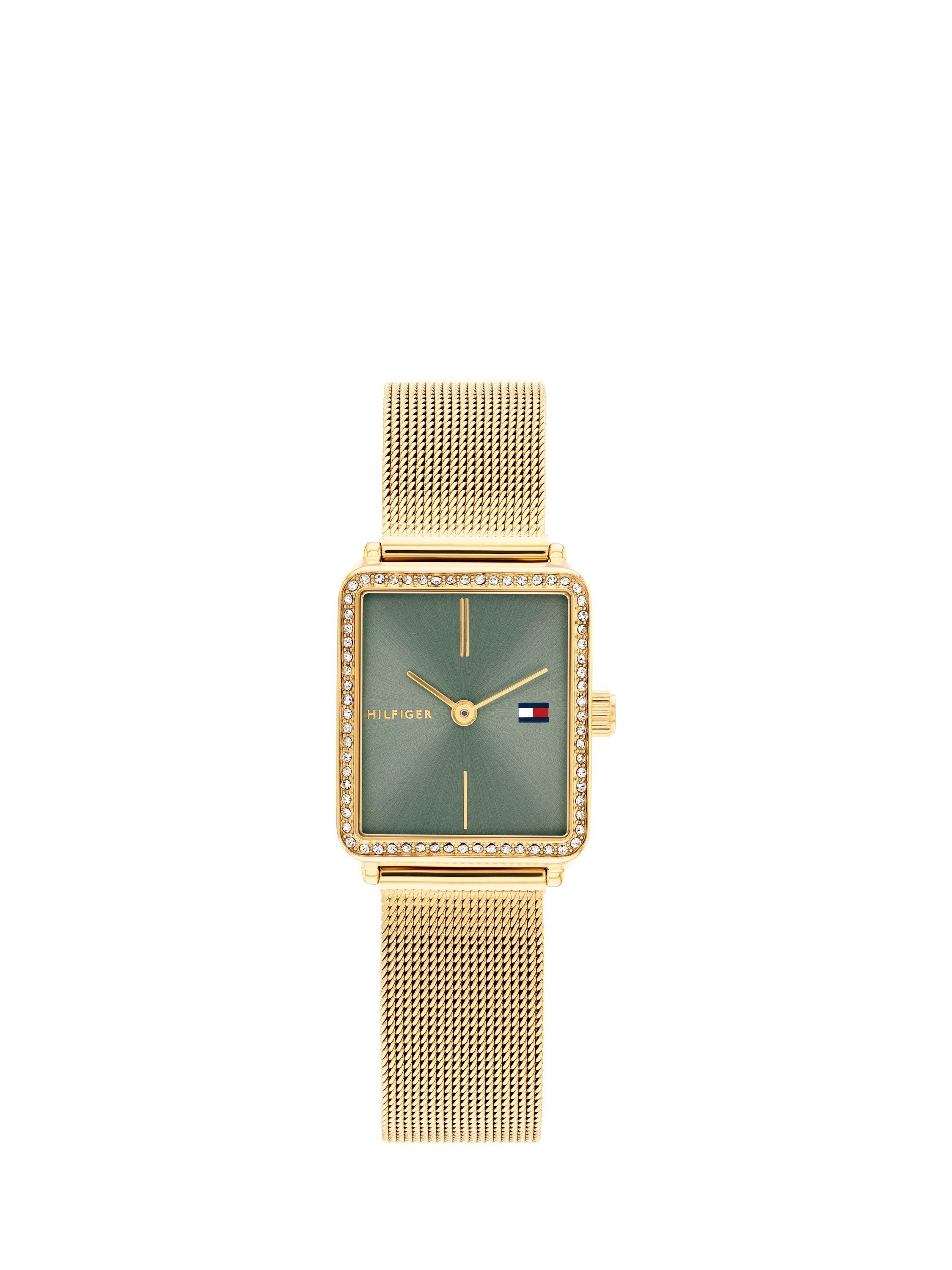 Product image 1 of 4, which shows Tommy Hilfiger 1782791 Women's Tea Crystal Mesh Strap Watch, Green