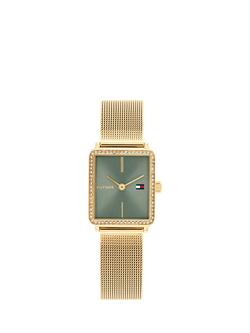 Tommy Hilfiger 1782791 Women's Tea Crystal Mesh Strap Watch, Green, Green