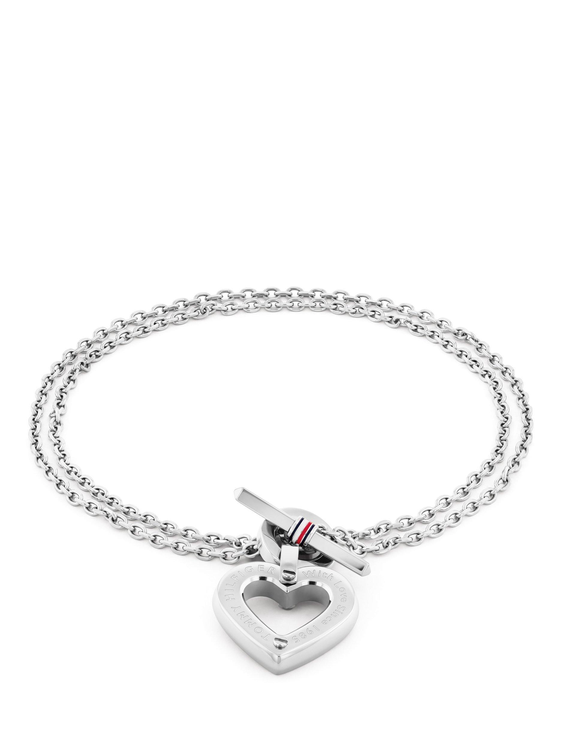 Product image 1 of 4, which shows Tommy Hilfiger Heart Pendant Chain Bracelet, Silver