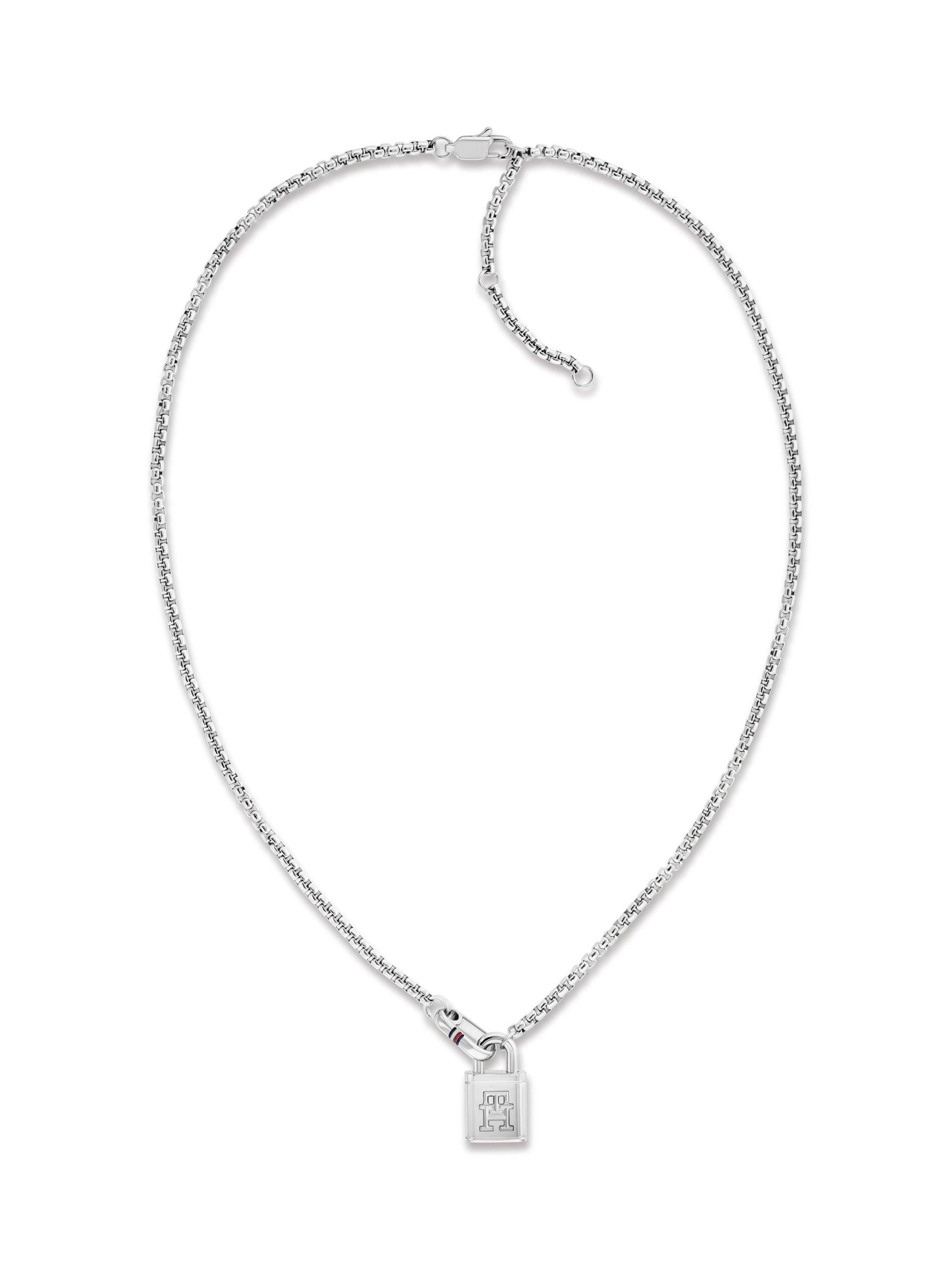 Product image 1 of 4, which shows Tommy Hilfiger Lock Charm Pendant Necklace, Silver