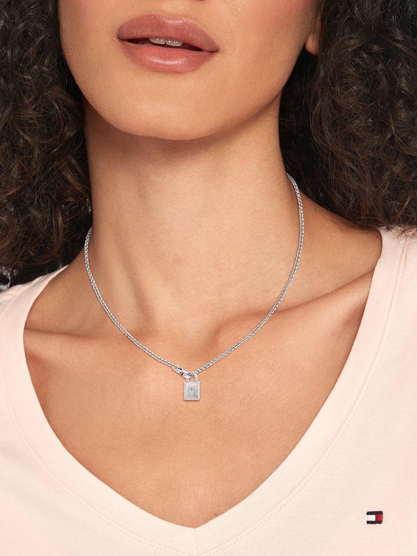 Product image 3 of 4, which shows Tommy Hilfiger Lock Charm Pendant Necklace, Silver