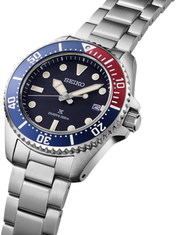 Seiko SNE595P1 Men's Prospex Solar Diver's Date Bracelet Strap Watch - view 2, Silver/Navy