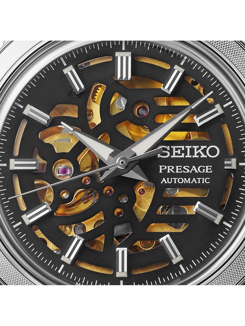 Product image 4 of 7, which shows Seiko SSA461J1 Men's Presage Style 60s Elegant yet Rugged Biker Automatic Leather Strap Watch, Grey/Brown
