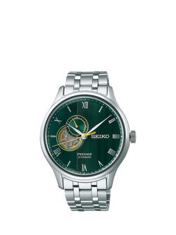 Seiko Men's Presage Japanese Zen Gardens' Automatic Heartbeat Bracelet Strap Watch, Silver/Green