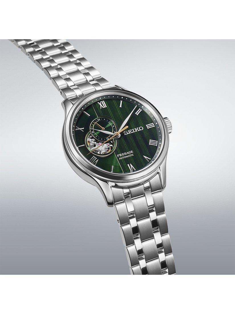 Product image 3 of 5, which shows Seiko Men's Presage Japanese Zen Gardens' Automatic Heartbeat Bracelet Strap Watch, SSA463J1 Silver/Green