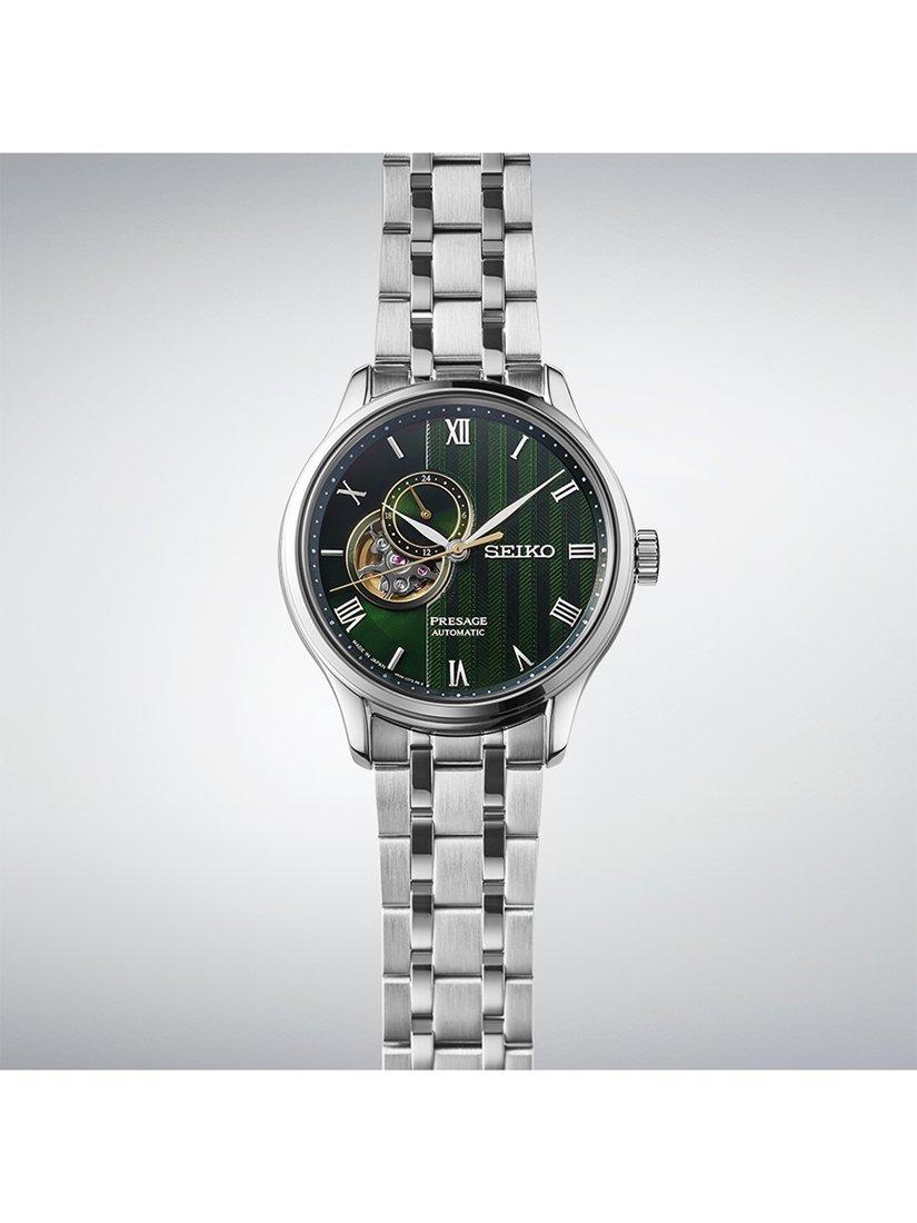 Product image 4 of 5, which shows Seiko Men's Presage Japanese Zen Gardens' Automatic Heartbeat Bracelet Strap Watch, SSA463J1 Silver/Green
