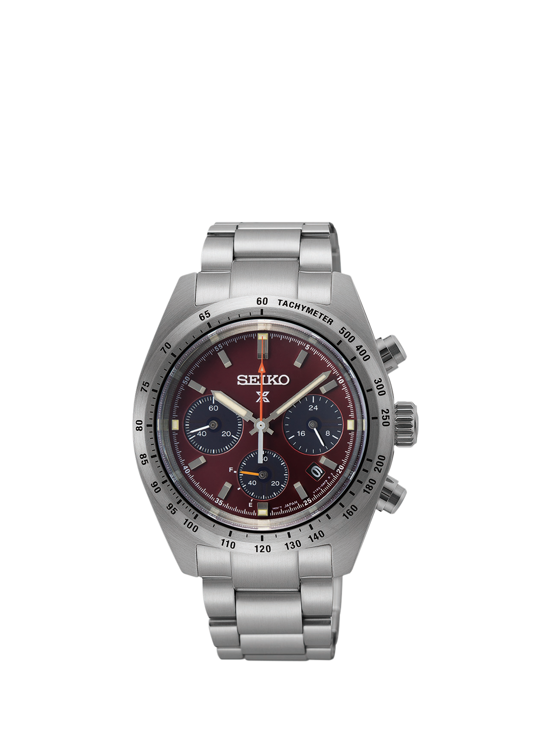 Seiko SSC953P1 Men's European Exclusive Prospex Speedtimer Bracelet Strap Watch, Silver/Dark Red