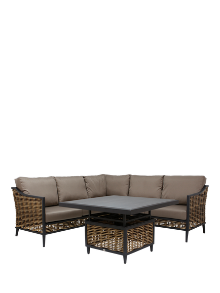 Daro Langley 5-Seater Corner Garden Lounge/Casual Dining Set with Height-Adjustable Table, Black, Black