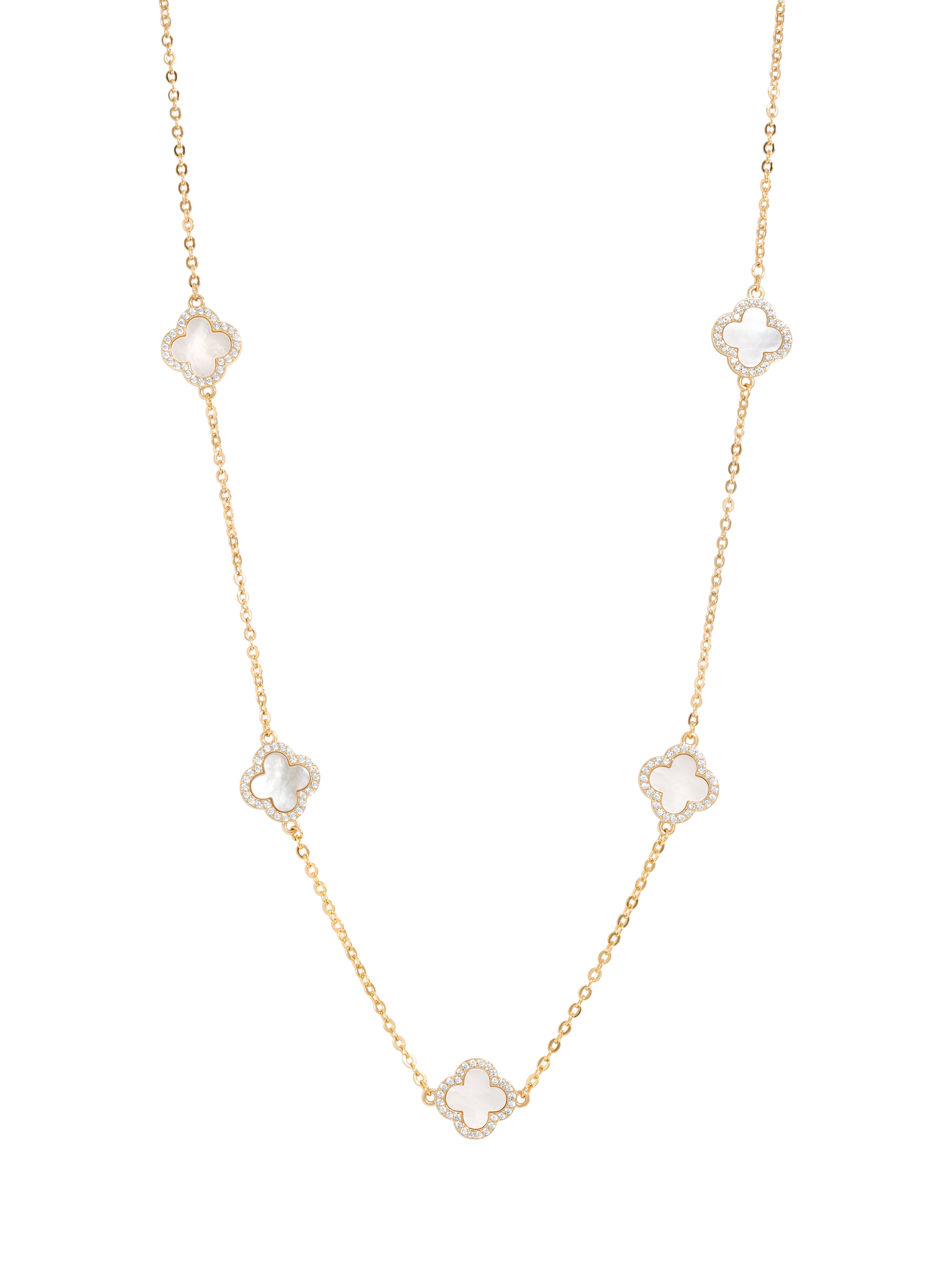 Product image 1 of 4, which shows Jon Richard Mother of Pearl and Crystal Clover Station Necklace, Gold