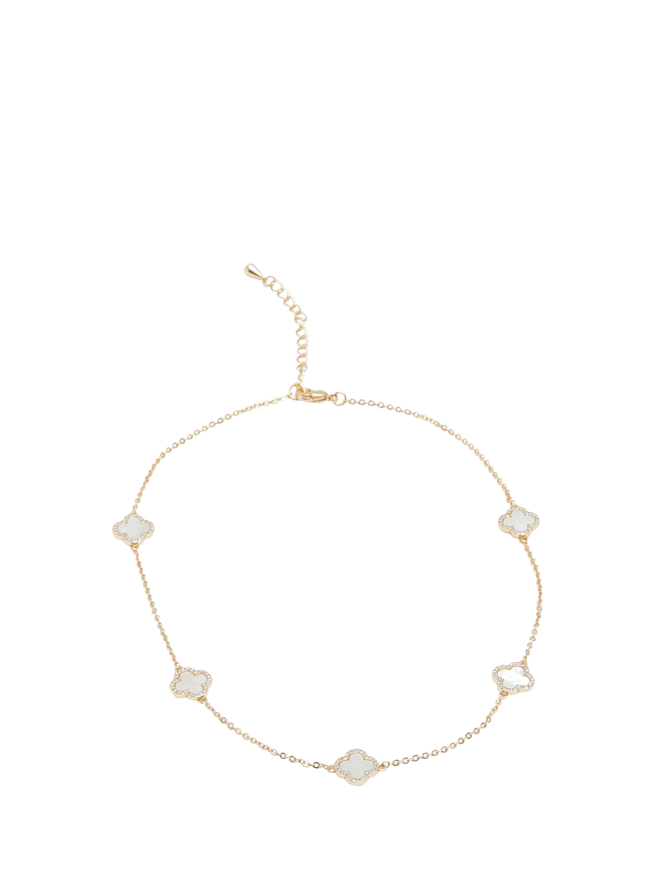 Product image 2 of 4, which shows Jon Richard Mother of Pearl and Crystal Clover Station Necklace, Gold