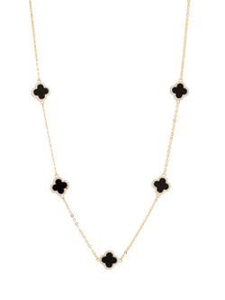 Jon Richard Enamel and Crystal Clover Station Necklace, Gold/Black, Gold/Black