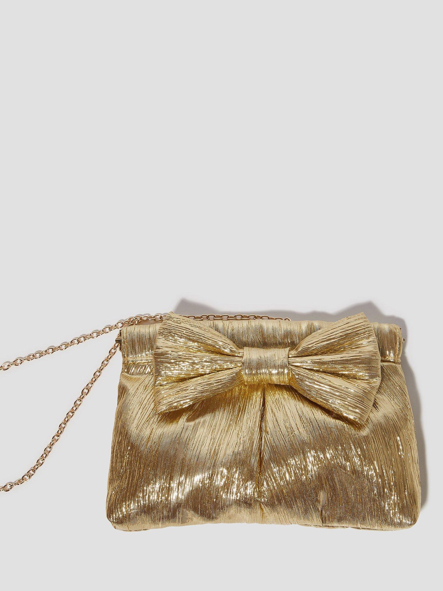 Monsoon Mila Metallic Bow Bag, Gold