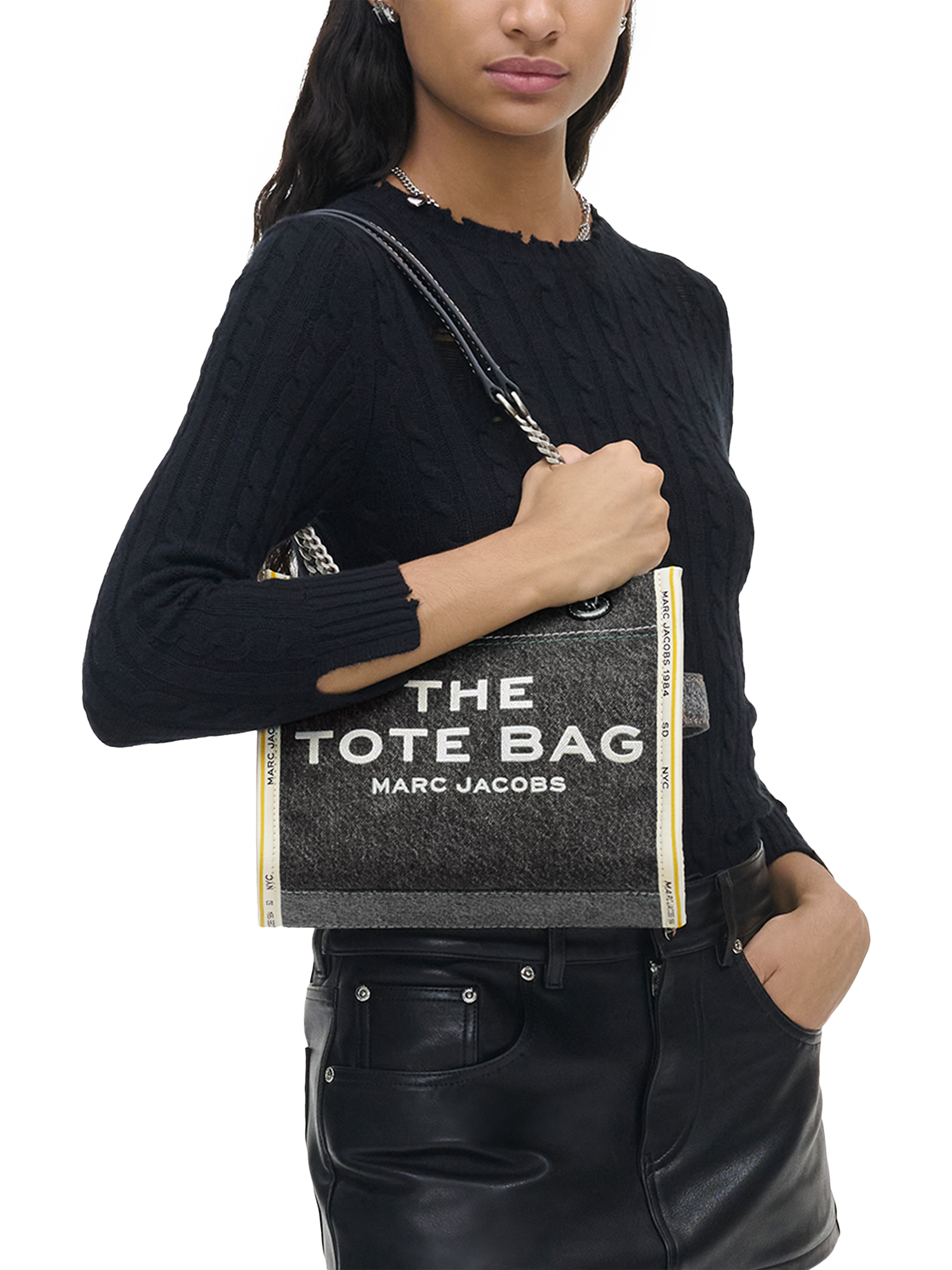 Product image 2 of 8, which shows Marc Jacobs Denim The Small Tote Bag, Black Wash