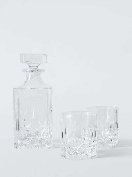 John Lewis Paloma Opera Crystal Glass 750ml Decanter & 2 Tumblers Gift Set, Clear, Clear