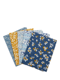 Liberty Fabric Denim Floral Lasenby Cotton Fat Quarters Squares, Blue, Pack of 5